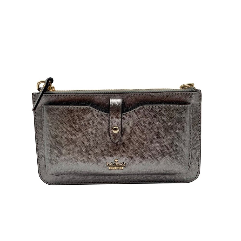 Kate Spade Silver Saffiano Leather Customized Wallet Crossbody